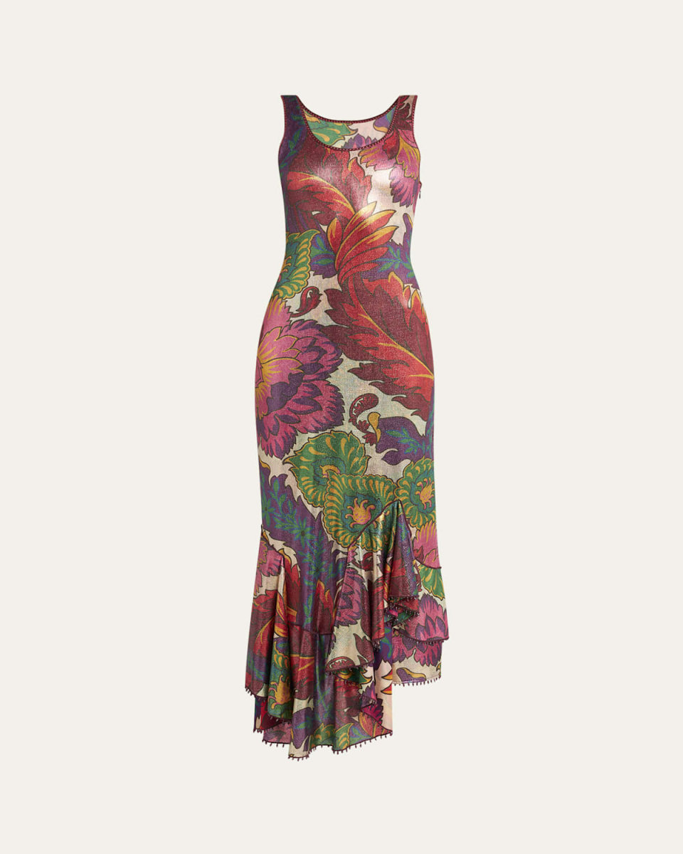 Metallic Printed Sleeveless Maxi Dress